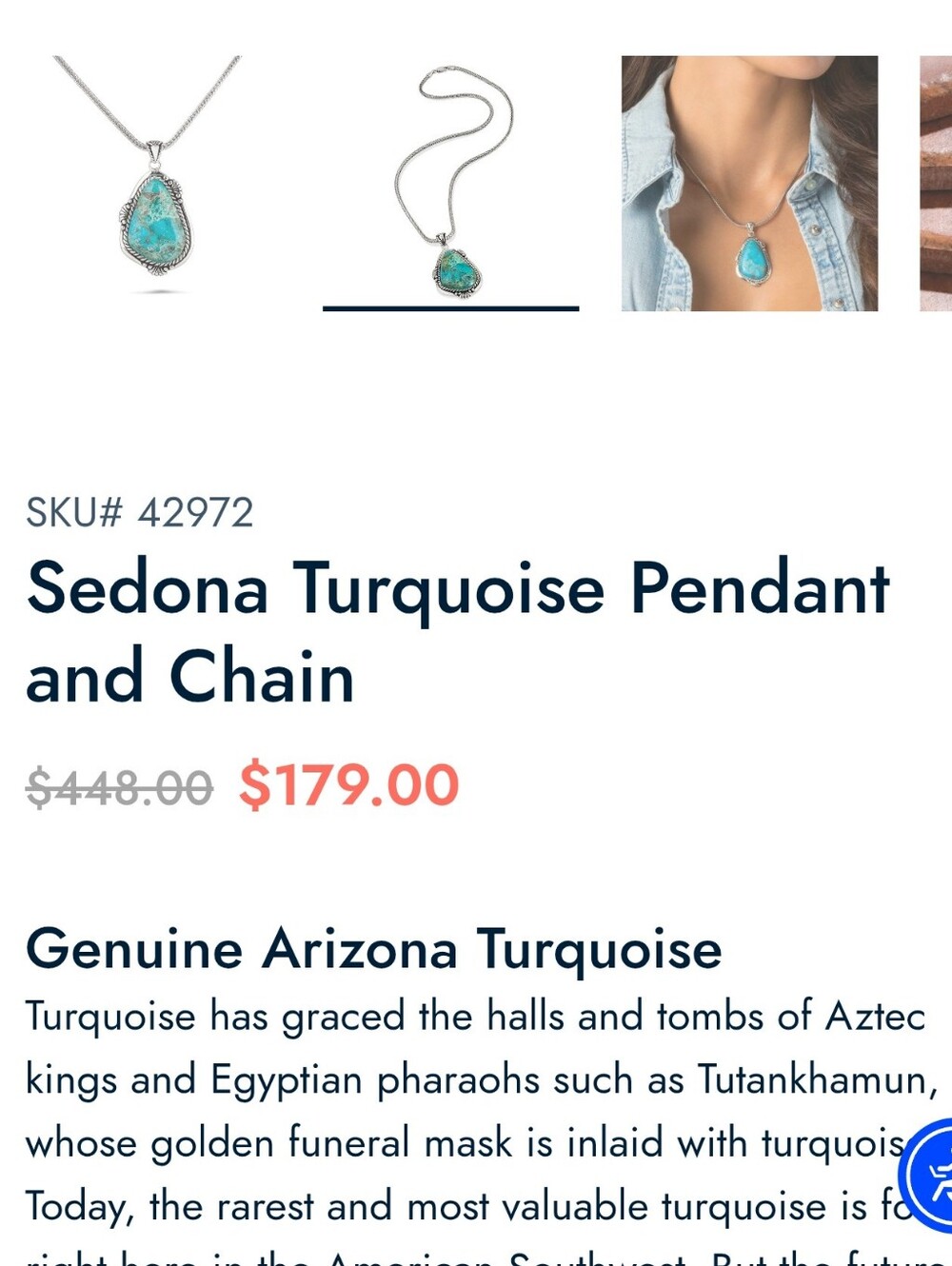 Stauer Sedona Turquoise Pendant & Serpentine Chain 925 Sterling Silver Southwest - Picture 7 of 8